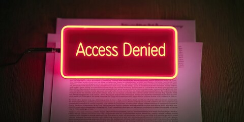law restriction policy concept. Access denied sign illuminated on a paper background.