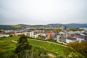 View of Bingen am Rhein and the surrounding landscape. Settlement in Rhineland-Palatinate
