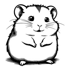 Cute Hamster Cartoon Chibi with Smiling Face Detailed Black and White Outline Line Art Drawing