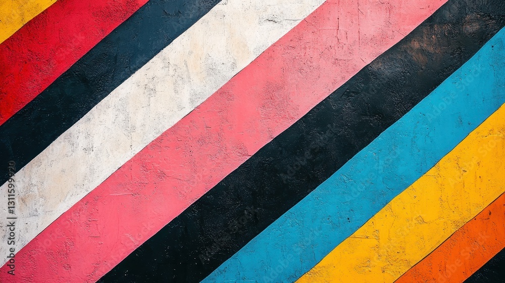 Aufkleber brightly colored diagonal stripes decorate an urban wall in a vibrant outdoor setting during the day