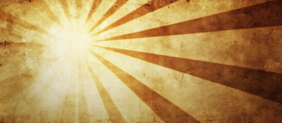 Vintage sun rays illuminating grunge paper with warm yellow and brown tones, diagonal rays stretching from the center to the corners.