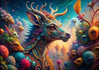 Fototapeta premium Surreal Abstract Animal Motifs: Dreamlike Fauna in Vibrant Hues