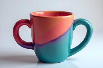 Vibrant Two-Handled Ceramic Mug with Gradient Colors
