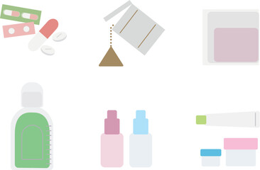 シンプルなパステルカラーのお薬のセット