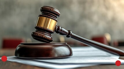 Obraz premium Dark Brown Wooden Gavel on Legal Documents