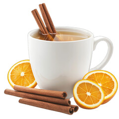A cozy cup of spiced tea with orange and cinnamon.