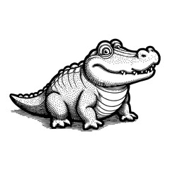 Fototapeta premium Cute Chibi Cartoon Crocodile Engraving Detailed Black and White Outline Line Art Drawing Style Design