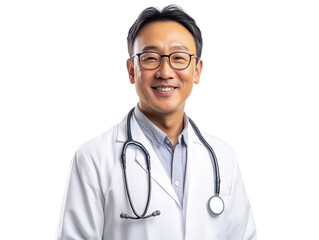 Isolated Smiling Asian Doctor with Stethoscope Portrait