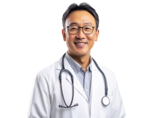 Isolated Smiling Asian Doctor with Stethoscope Portrait