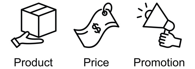 3Ps Marketing banner web icon vector illustration of Product, Price, Promotion
