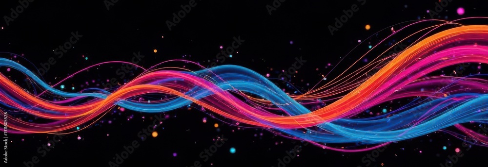 Poster bright and colorful wave patterns dance across a deep black background creating a vibrant display of