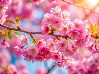 Obraz premium Spring Sakura Blossom, Pink Cherry Tree Flowers, Japanese Cherry, Floral Background, Nature Photography, Beautiful Spring Scenery, Blooming Sakura Branch