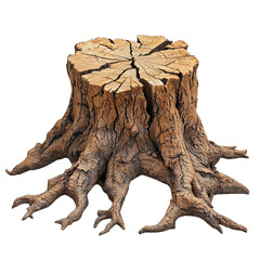 A detailed tree stump showcasing textured bark and cracks.