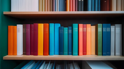 Shelves filled with colorful books and organized law files