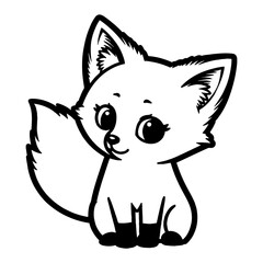 Cute Cartoon Fox Sitting Front View Detailed Vector Black and White Outline Line Art Drawing