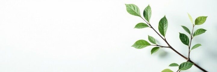 Fototapeta premium Delicate branches with thin leaves on a white background, nature, organic