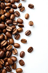 Delicate coffee leaves scattered on a pure white background, isolated, nature