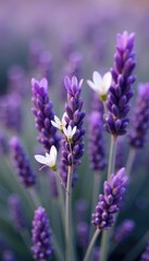 Obraz premium Dried purple lavender stems with a few fresh white flowers, spring flowers, purple