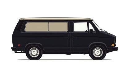 Retro van profile, side view, isolated