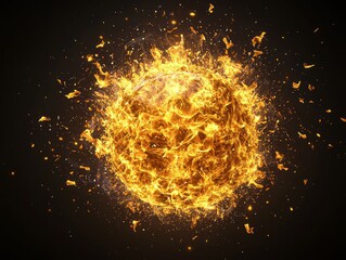 Fototapeta premium Glowing Ember Ball of Fire Against Dark Background