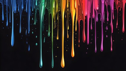 Colorful Dripping Rainbow in Vector Style with 3D Effect, Simple Shapes, Black Background