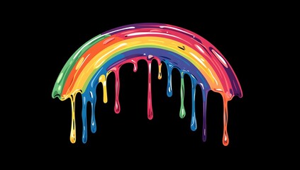 Naklejka premium Hyper-Realistic Colorful Dripping Rainbow with Detailed Gradient and Contour Lines, Vectorized Flat Design on Black Background