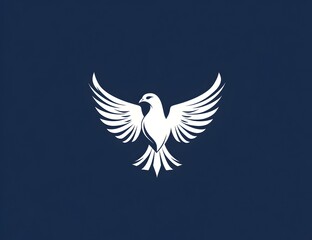 Fototapeta premium Minimalist Illustration of an Elegant Dove with Outstretched Wings, Symbolizing Peace and Freedom on Navy Blue Background