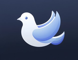 Elegant Dove Symbolizing Peace and Freedom, Vector Illustration in White with Subtle Gradients, Set Against Deep Blue and Dark Grey Background