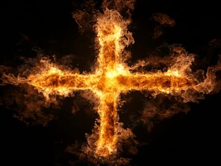 Cross Shaped Outburst of Flame Against Dark Background