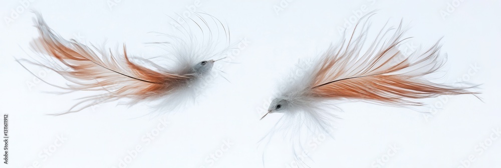 Leinwandbilder floating feathers create a dreamlike atmosphere against a soft white background with high key photog