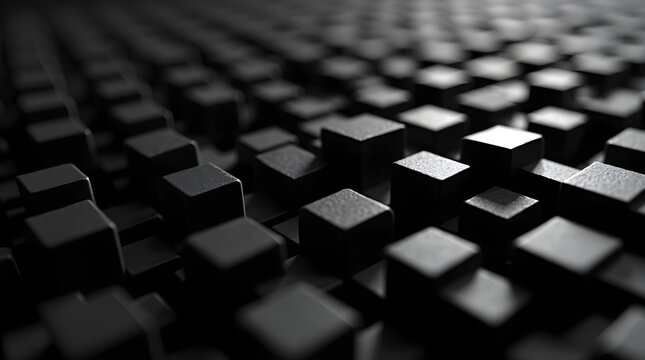 Dramatic Dark Minimalist Modern Abstract Geometric 3D Black Cubes Grid Texture with Shadows Background Image - Powered by Adobe