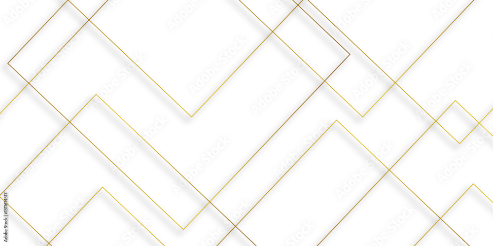 Aufkleber Modern minimal and clean white gold background with shadows. abstract futuristic architecture concept with digital geometric connection gold line vector illustration for presentation background.	