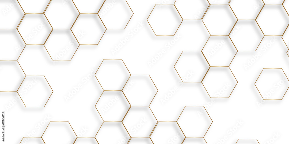 Leinwandbilder Abstract background golden hexagon stock line background. abstract artistic of geometric background Gold gradient abstract seamless vector pattern. Minimal style website banner, decoration Vector.	