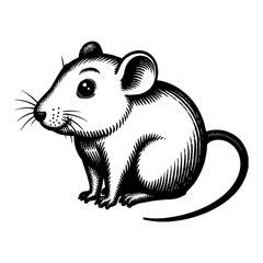 Cute Cartoon Rat with Big Eyes Sitting Down Detailed Black and White Outline Line Art Drawing