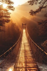 Fototapeta premium A bridge stretching across a river under golden sunlight, symbolizing connection, hope, and new beginnings.