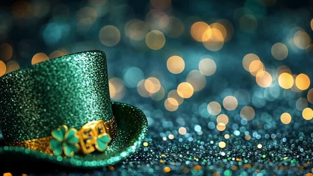 Festive St. Patrick's Day top hat on sparkling background