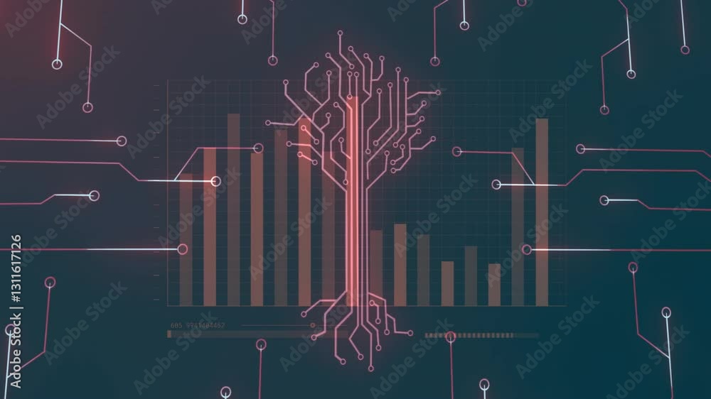 Poster digital tree circuit design with animation over bar graph in school setting