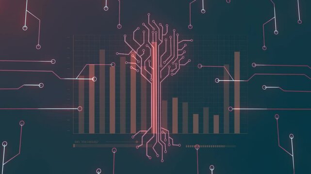 Digital tree circuit design with animation over bar graph in school setting
