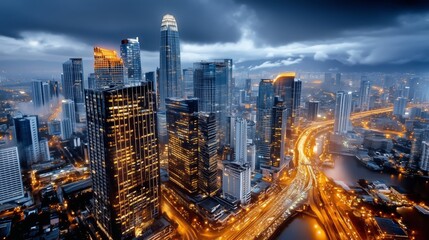 Obraz premium Mesmerizing view of the city, at night . Big city lights concept.
