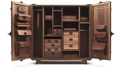A space-saving wardrobe with hidden compartments and smart foldable elements.