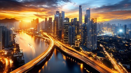 Fototapeta premium Mesmerizing view of the city, at night . Big city lights concept.