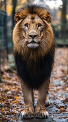 Obraz premium Majestic lion in zoo enclosure