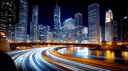 Mesmerizing view of the city, at night . Big city lights concept.