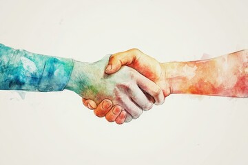 Colorful Watercolor Handshake Partnership Teamwork Success Deal Unity Image Trust People Design     