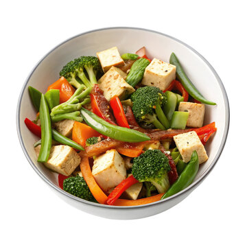 Vegetable stir fry with tofu isolated on transparent background 