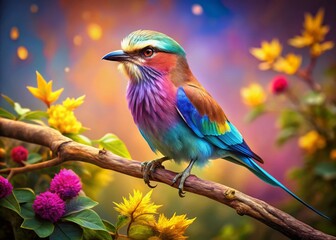 Fototapeta premium Surreal Lilac-breasted Roller in Dreamlike Landscape