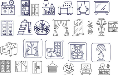 Set of Interior Design and Home Decoration Related Line Icons