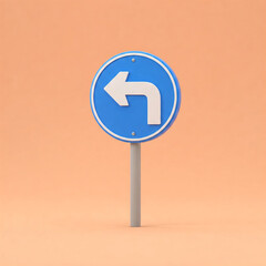 3d Blue Turn left traffic sign image