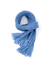 Blue warm scarf on a white background