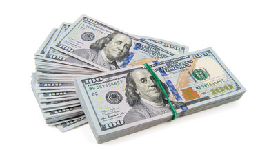 One hundred dollars banknotes isolated on white background